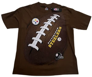 Pittsburgh Steelers T Shirt Size L Majestic NFL Team Apparel Brown Football NEW - Picture 1 of 9