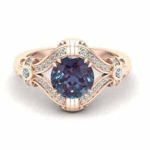 2.50Ct Round Cut Alexandrite Twisted Halo Engagement Ring 14K Rose Gold Finish