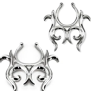 Pair of Tribal Design Clip On Non Piercing Nipple Rings Shields - Picture 1 of 2