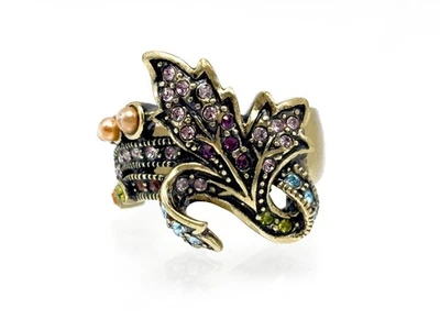 HEIDI DAUS "Luscious Leaf" Crystal & Faux Pearl Cocktail Ring - Size 8 - Image 1 of 4