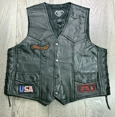 Parches de chaleco de motociclista de cuero de búfalo con placa de diamante talla L Foto 1 de 4