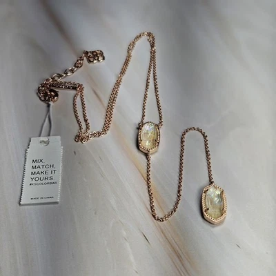 NUEVO Collar Kendra Scott Oro Rosa - Collar Ellison Y Nuevo con Etiquetas Difícil de Encontrar Piedra Rara Foto 1 de 4