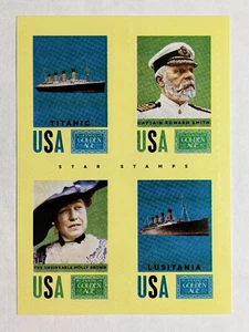 Estampillas de estrellas de la Edad de Oro Panini 2014 Titanic/Capitán Smith/Molly Brown/Lusitania - Imagen 1 de 2