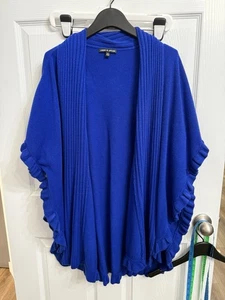 Poncho envolvente cárdigan delantero abierto con volantes azul real cable y calibre S/M encogerse de hombros - Imagen 1 de 4