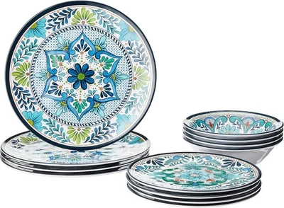 Talavera Melamine 12 Piece Dinnerware Set, Service for 4, Multicolored - Image 1 of 4