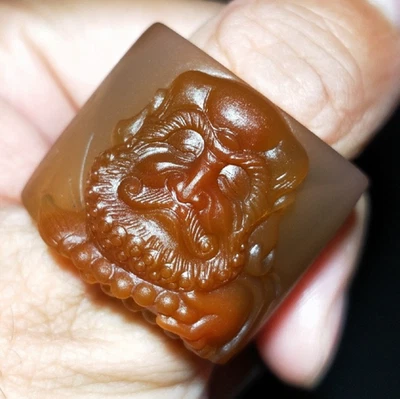 ANILLO CABEZA DHARMA TALLADO A MANO ÁGATA ROJA BRASILEÑA 100% NATURAL CERTIFICADO 31g Foto 1 de 4