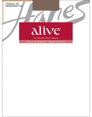 Hanes Alive Pantyhose Full Support Control Top Reinforced Toe Silky Sheer sz A-F - Image 1 of 2