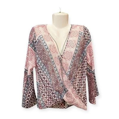 Blusa transparente Venus para mujer multicolor con estampado de inspiración boho escote sobrepelliz talla M Foto 1 de 4