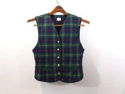 Chaleco Vintage Lizsport Talla 4 Verde Mezcla de Lana a Cuadros Botones Dorados Vacaciones Foto 1 de 4