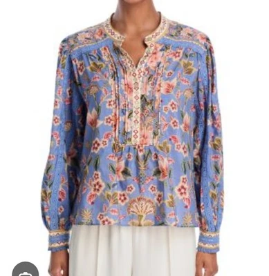 Blusa tapiz Farm Rio azul superflor Top boho-chic cordones talla M nueva sin etiquetas Foto 1 de 4