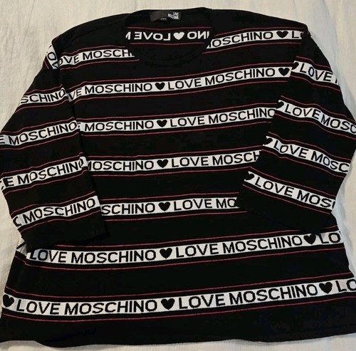 Love Moschino Maglione Striscia Orizzontale Logo Bracciale Manica Donna Taglia S M