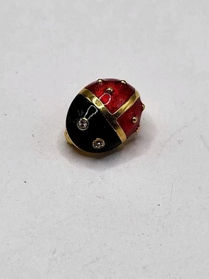 Joan Rivers Red & Black Enamel Ladybug Pin Brooch Gold Tone Rhinestone Accents - Image 1 of 4