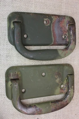 2 Old Tool Box Drop Handles Pulls Army foot locker Green vintage Peeling Paint - Image 1 of 4