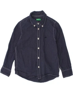 BENETTON Boys Shirt 4-5 Years XS Navy Blue Check Cotton AT18 - Picture 1 of 4
