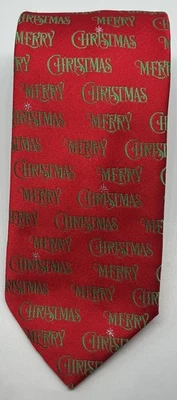 Hallmark Merry Christmas Tie Red Green Metallic Polyester Holiday Festive - Image 1 of 4
