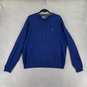 Vintage POLO RALPH LAUREN V-Neck Pullover Sweater Adult XL Blue Long Sleeve READ - Picture 1 of 15