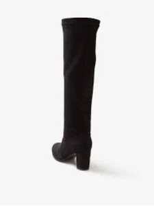 RIVERS Black Microsuede Knee Length Block Heel Boots Size 41 - Picture 1 of 4