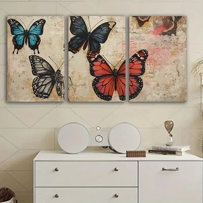 3pcs Butterfly Art Textured Design Wall Art Canvas Unframed/Framed - Image 1 of 4