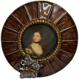 Runder Bilderrahmen Emaille im viktorianischen Stil mit Schmucksteinen Schmetterling Tischplatte - Bild 1 von 5