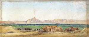 Templo Egipcio - Arte Orientalista - Pequeña Acuarela - Siglo XIX - Imagen 1 de 8