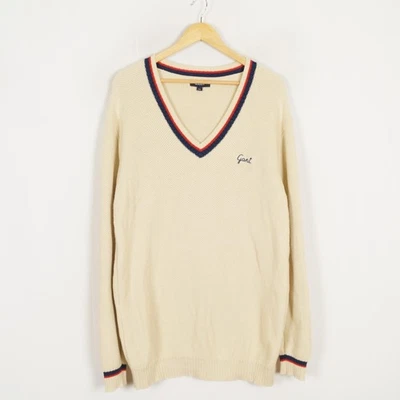 Pull homme GANT taille 2XL col V coton pull tricot beige - Photo 1/4
