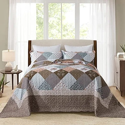  Colchas King de gran tamaño 120x120-3 piezas California King-120"x120" borde marrón Foto 1 de 4