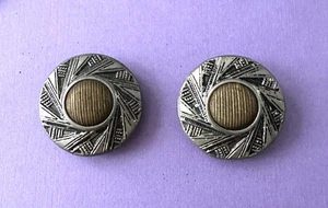 2 Large Vintage Silver and Brass Tone Art Deco Metal Buttons - Exceptional!! - Picture 1 of 2
