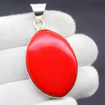 Joyería colgante de plata de ley 925 hecha a mano con piedras preciosas de coral rojo Foto 1 de 4