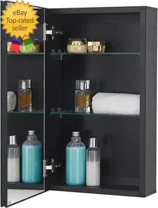 Medizinschrank 14 x 24 Zoll Spiegelgröße, Einbau oder Aufputz, schwarz Al - Bild 1 von 9