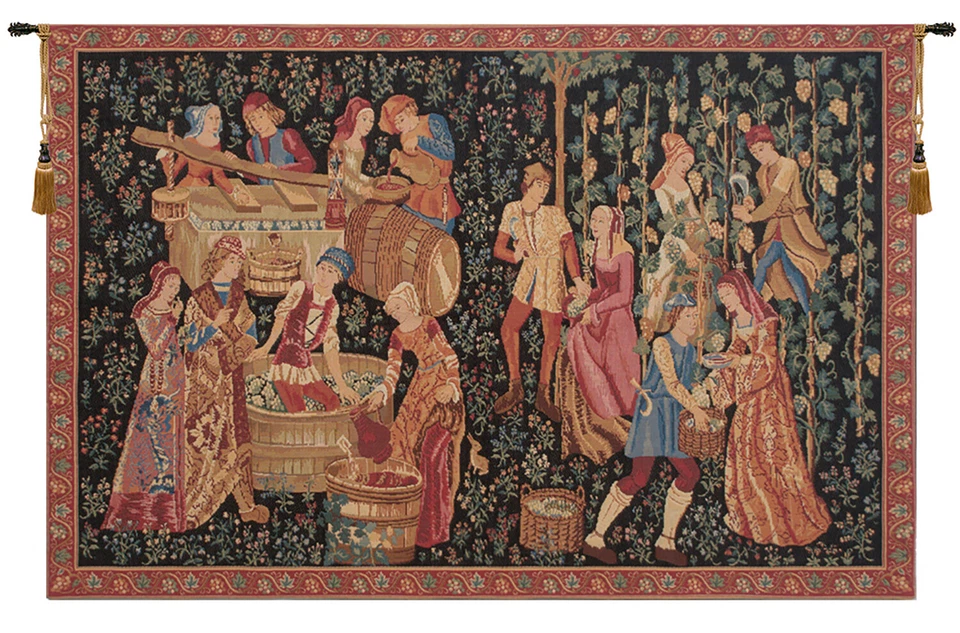 The Vintage Medieval Wine Mille Fleur Belgian Tapestry Wall Art Hanging (New) - Image 1 of 4
