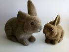 Lot of 2 Vintage 60's Flocked Felted Brown Fuzzy Bunny Rabbit Plastic Figures