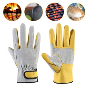 1Pair Men Work Gloves Cowhide Driver Hunting Garden Welding Security - Picture 1 of 12