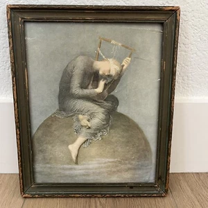 Vintage George Frederic Watts (1817-1904) 9x11 gerahmter Litho-Druck "HOPE" - Bild 1 von 9