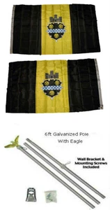 3x5 City Pittsburgh Pennsylvania 2ply Flag Galvanized Pole Kit Eagle Top 3'x5' - Picture 1 of 1