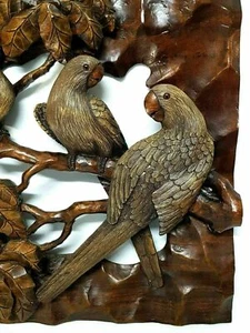 GROSSER JUGENDSTIL PAPAGEI VÖGEL SCHNITZEREI SKULPTUR ANTIK WANDBEHANG - Bild 1 von 13