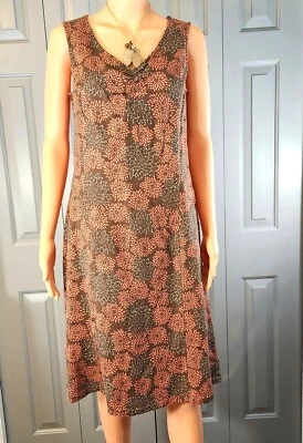 Vestido EDDIE BAUER Talla 6 Lavable LINO Floral Línea A Sin Mangas Acanalado Cuello en V Nuevo con Etiquetas Foto 1 de 4