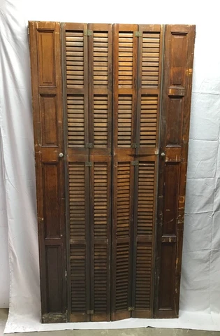 Antique Pair Hardwood 20x79 Louvered Bi Fold Interior Shutters Old 802-23B Cover