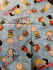 Peanuts Friends And Music Blue Fabric 1/2 Yard - Picture 1 of 2