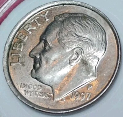 Roosevelt Dime - 1997 P - Off Center Strike,RPM,Error’s In AU Condition! - Image 1 of 4