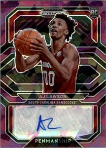 2021-22 Prizm Draft Picks College Penmanship Prizms Purple Ice AJ Lawson Auto/99