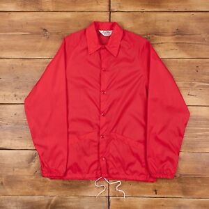 Vintage 80s Coach Jacket M Lightweight Nylon Raglan Snap Button Red Windbreaker