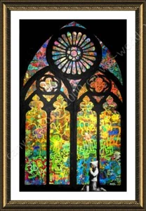 Stained Glass Window Church Cathedral by Banksy | Framed canvas | Wall art - Picture 1 of 12