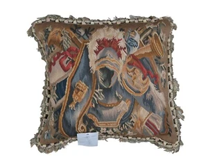 Down Filled Knight in Armor Heraldic Embroidered Tassel Lumbar Throw Pillow 16" - Picture 1 of 9