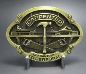 NEW 3-D CARPENTER HAMMER SAW COLOR YELLOW LEVEL BELT BUCKLE - Picture 1 of 2