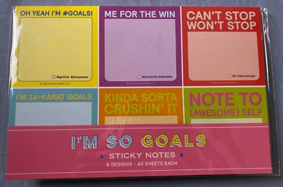 Knock Knock I'm So Goals Sticky Post-It Notes 6 Designs 40 Sheets Each NEW - Image 1 of 4
