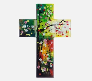 Giant 34cm Italian Murano Glass Freeform Art Glass Multi Coloured Cross - Picture 1 of 1