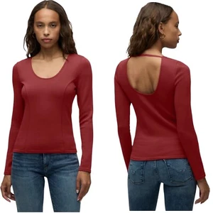 Hudson Jeans Long Sleeve Top Open Back Fitted Blouse Casual Red NWT Large $148 - Picture 1 of 4