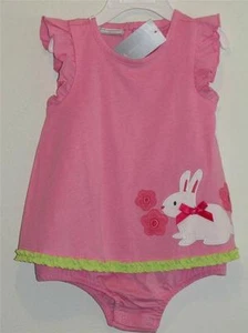 New First Impressions Pink Easter BUNNY RABBIT Romper Sunsuit Sz 12M, 18M - Picture 1 of 3