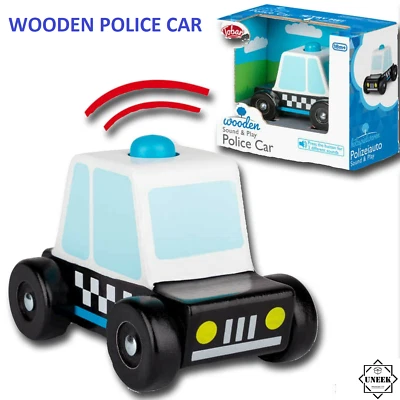 POLICE CAR WOODEN KIDS Toys Sound & Play Toy Xmas Stocking Filler Gift T37880 UK - Image 1 of 4