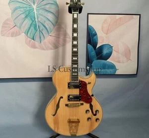 Custom  Hollow Body Electric Guitar Natural Flamed Maple Back Gold Part - Zdjęcie 1 z 7